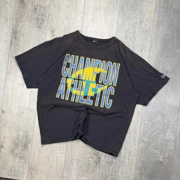 Champion Other - 90s single stitch, champion athletic super faded, black and blue sportswear tee